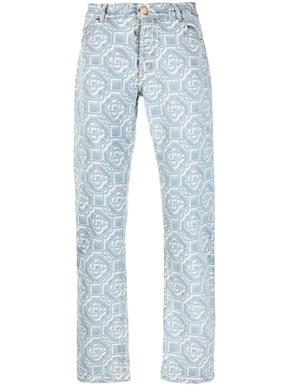 Monogram-print straight-leg jeans - Blue