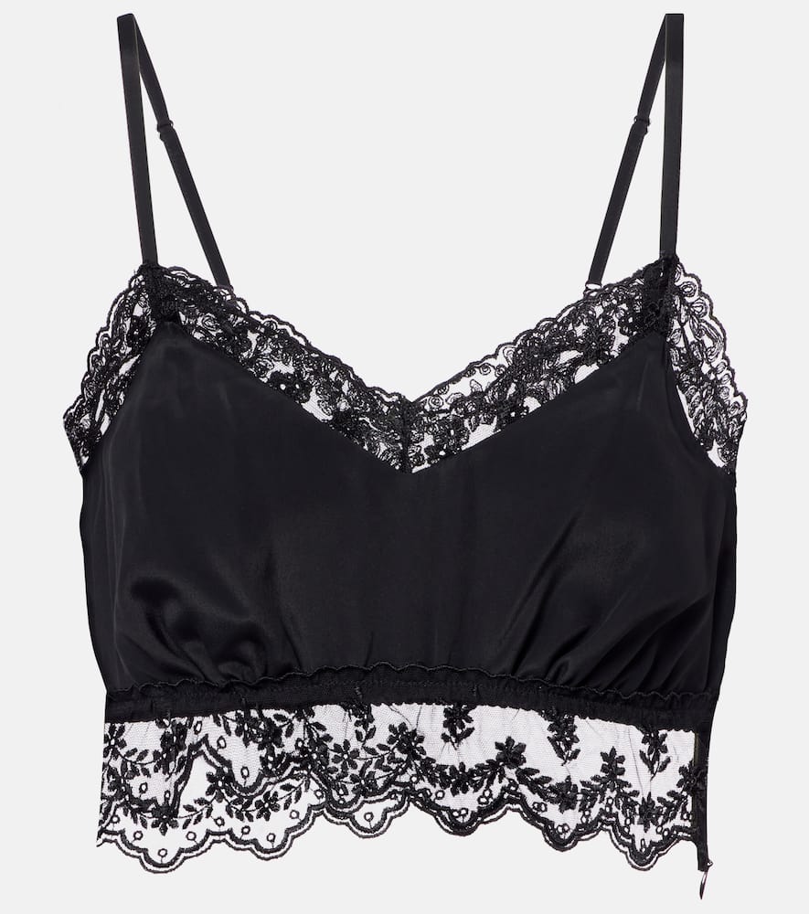 Lace-trimmed crêpe de chine crop top