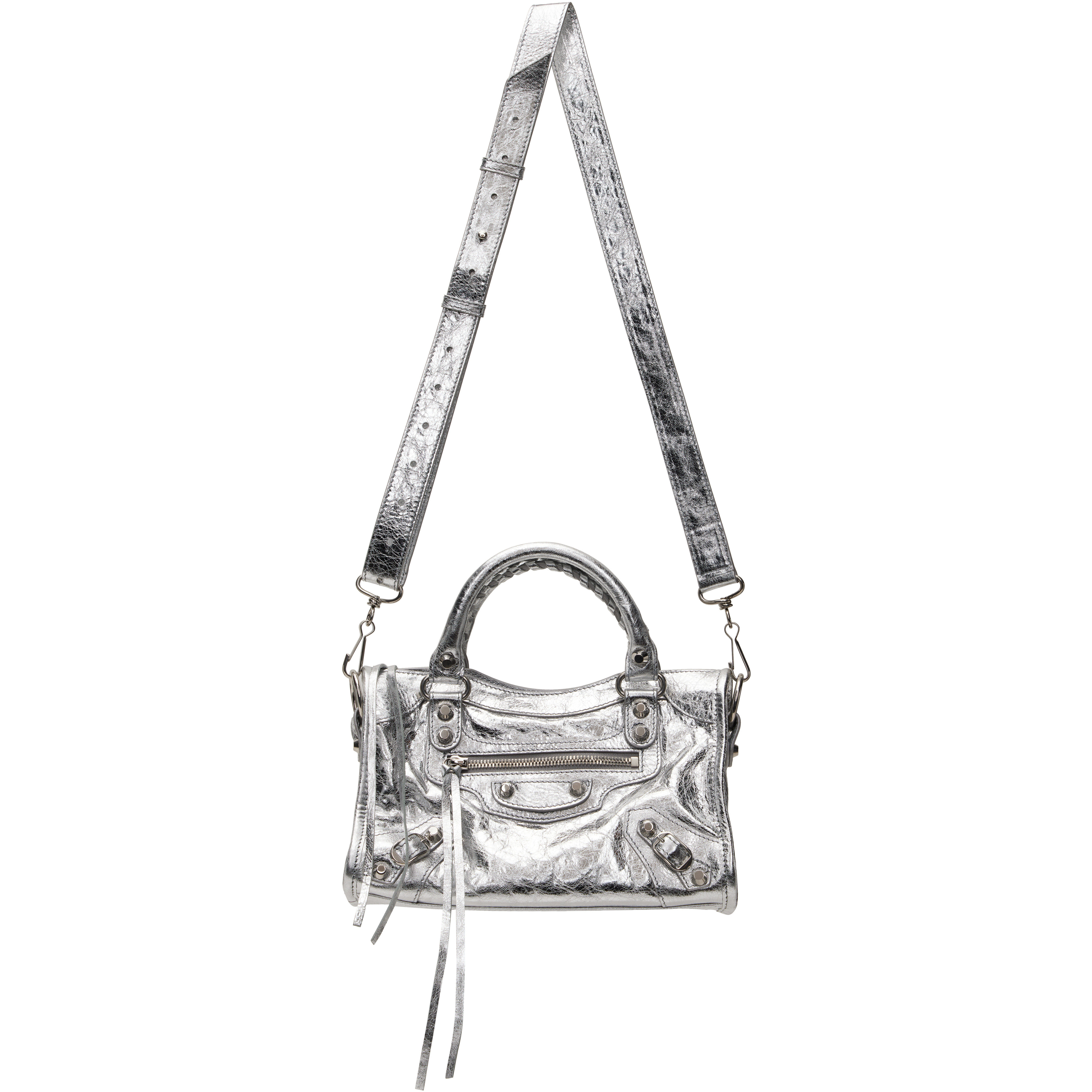 Silver 'Le City Mini' Metallic Lamb Leather Bag