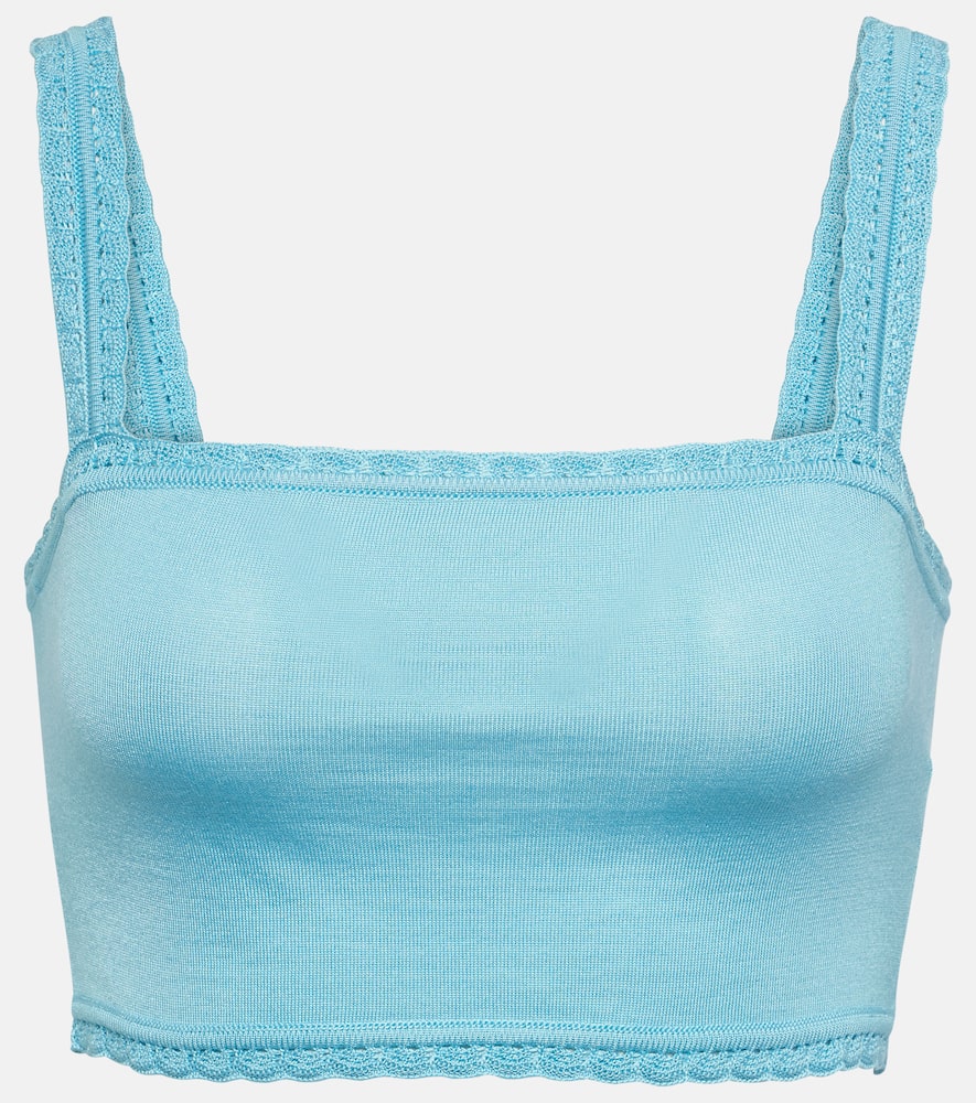Lace-trimmed silk crop top