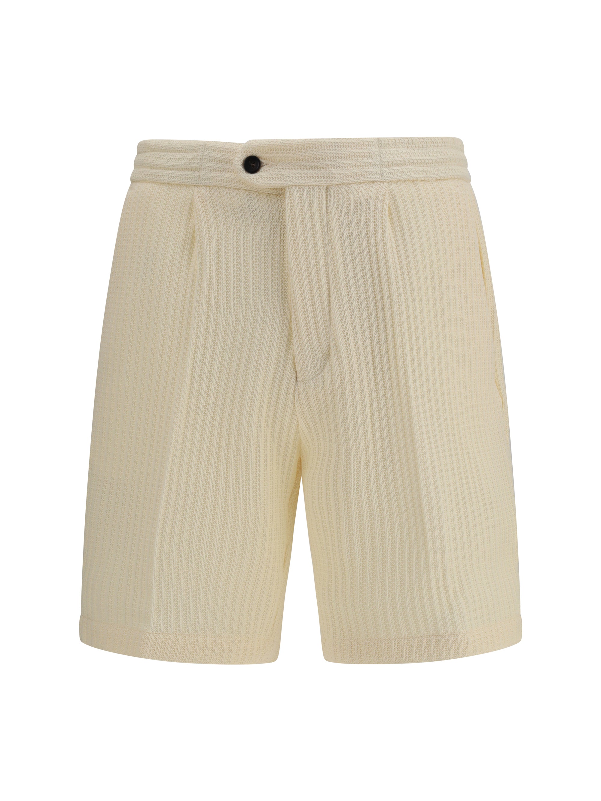 Textured Cotton-Blend Bermuda Shorts — Beige