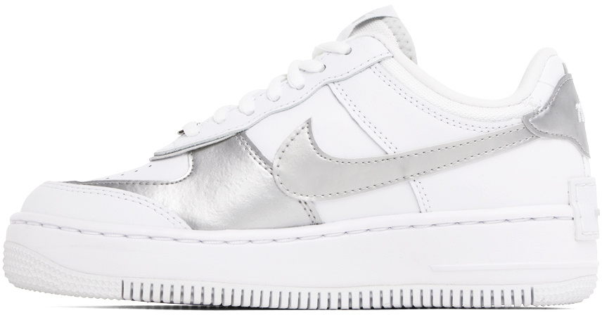 White & Silver Air Force 1 Shadow Sneakers
