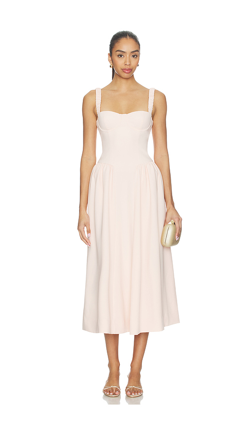 MAJORELLE Evan Midi Dress in Peach. XL. Also in XS, XXS, S