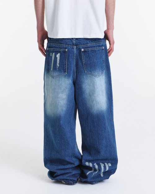Phonetic Code Printed Wide Denim Pants