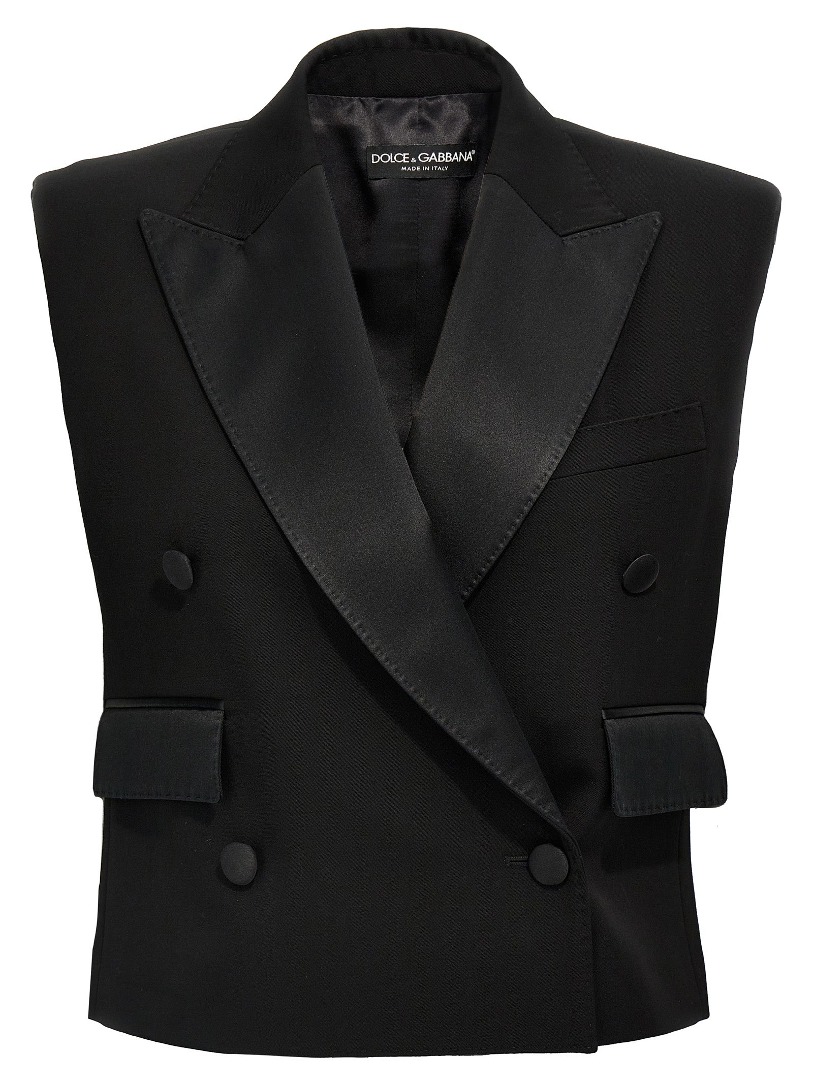 Wool Gabardine Double-Breasted Vest — Black