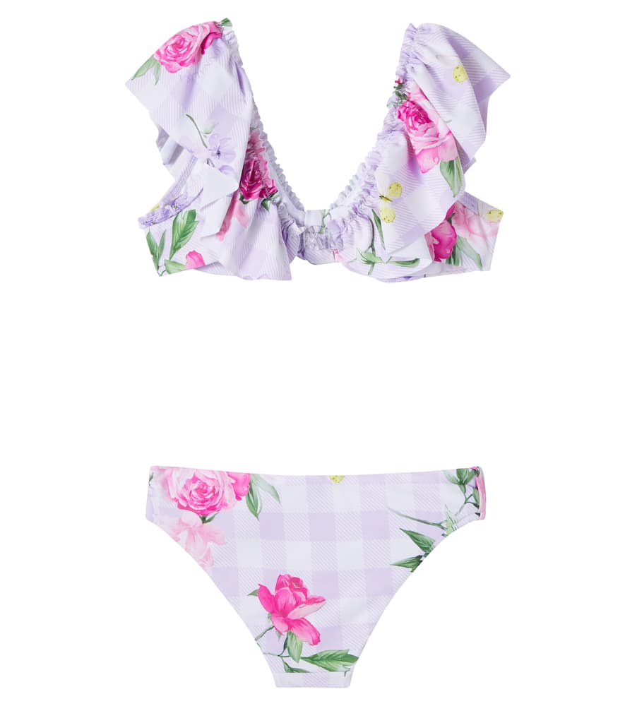 Floral gingham ruffled bikini