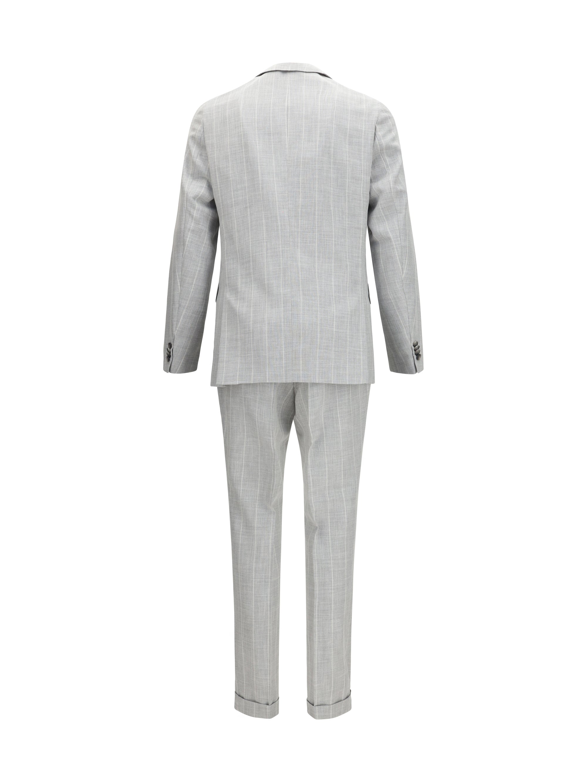 Striped Cotton & Virgin Wool Pant Suit — Gray