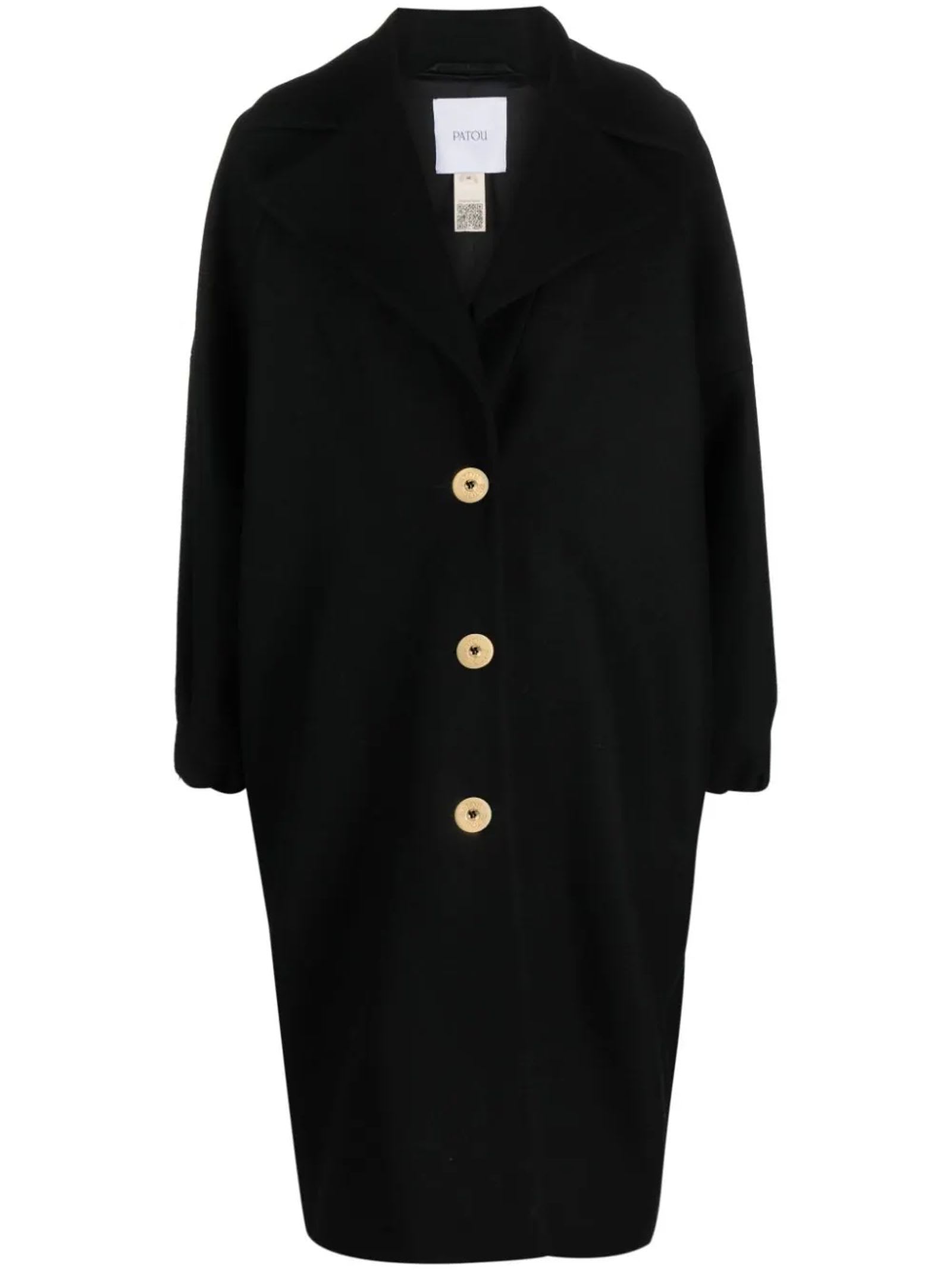 Wool-blend button-front coat - Black