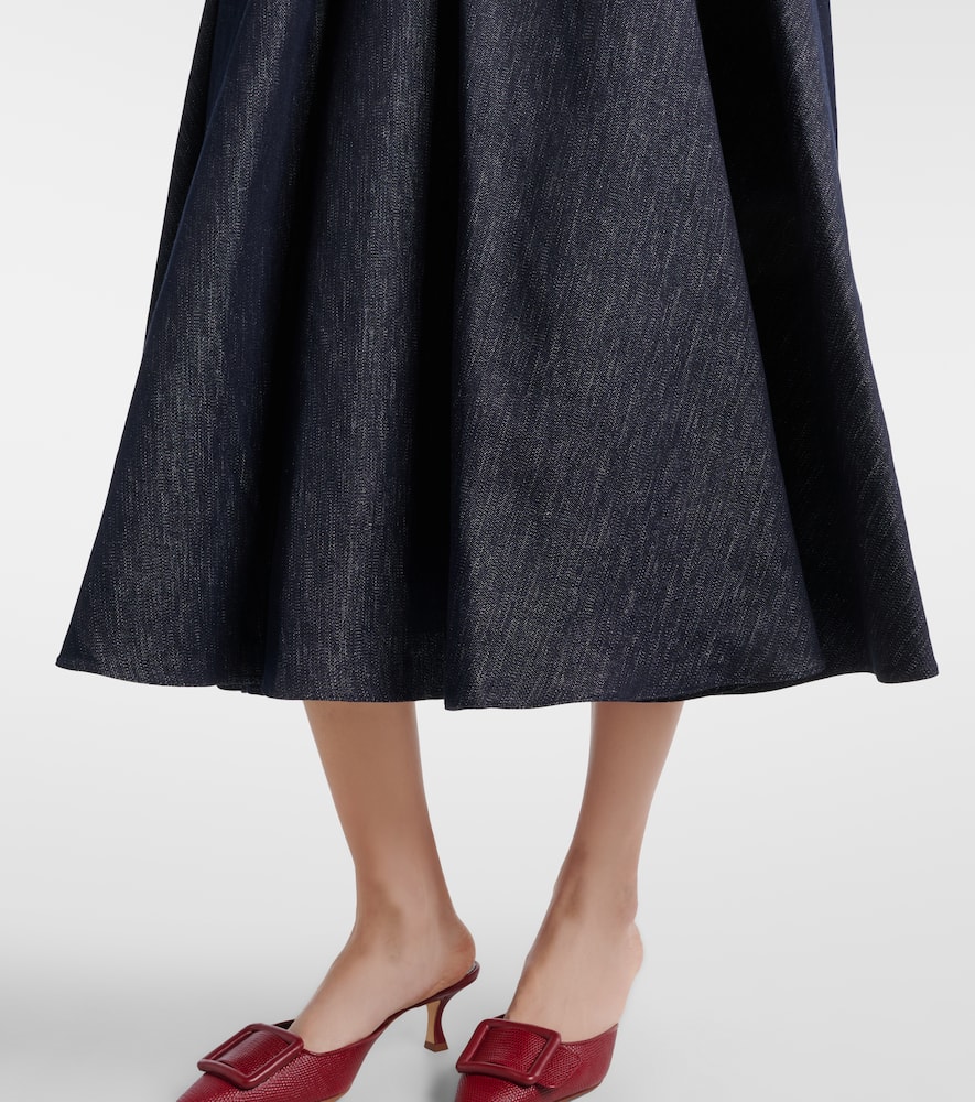 Pleated denim midi skirt