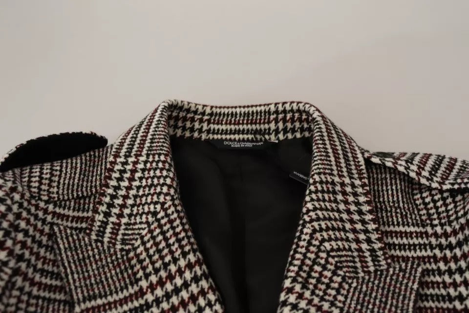 Houndstooth Check Wool-Blend Trench Coat — Gray