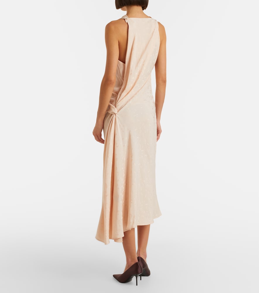Asymmetric draped floral satin midi dress