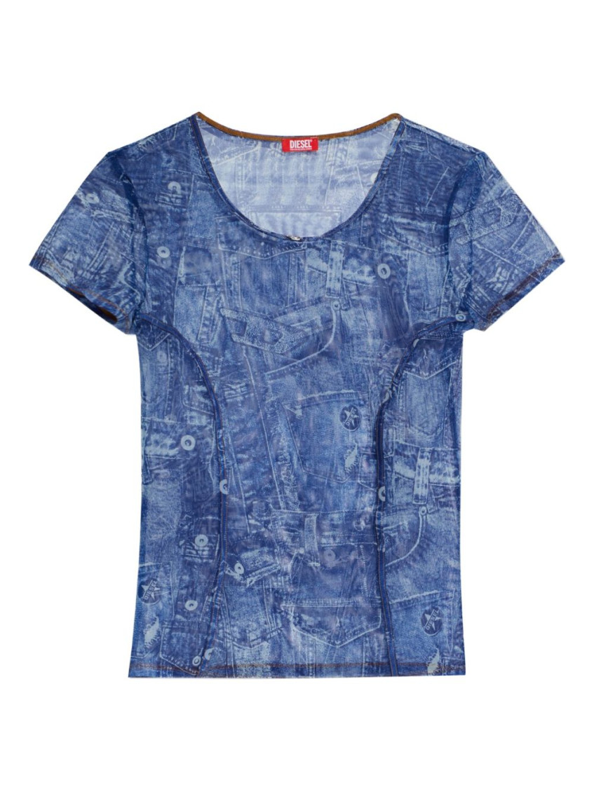 Diesel - sheer crew neck top denim print