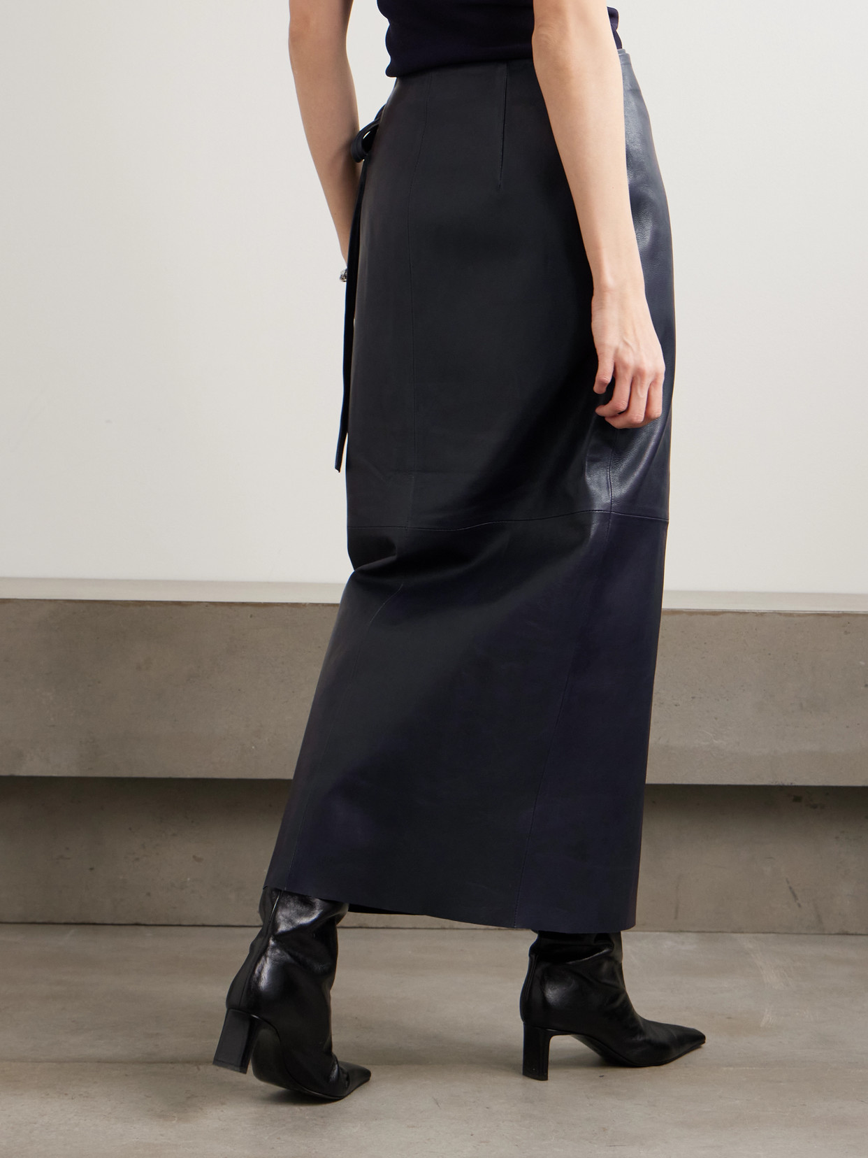 Paneled Leather Maxi Wrap Skirt - Blue