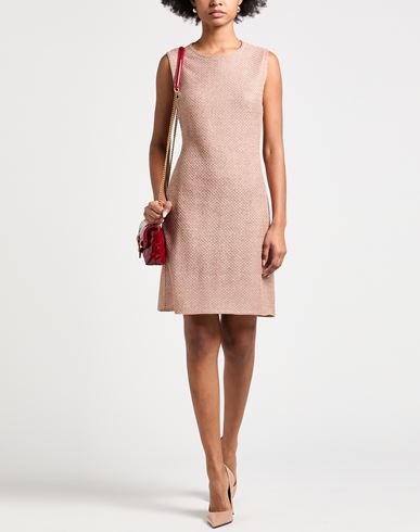 Woman Mini dress Sand Size L Viscose, Metallic fiber