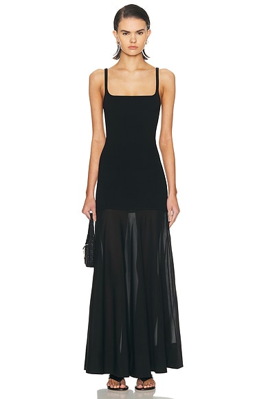 St. Agni Sheer Silk Circle Hem Dress in Black - Black. M also in