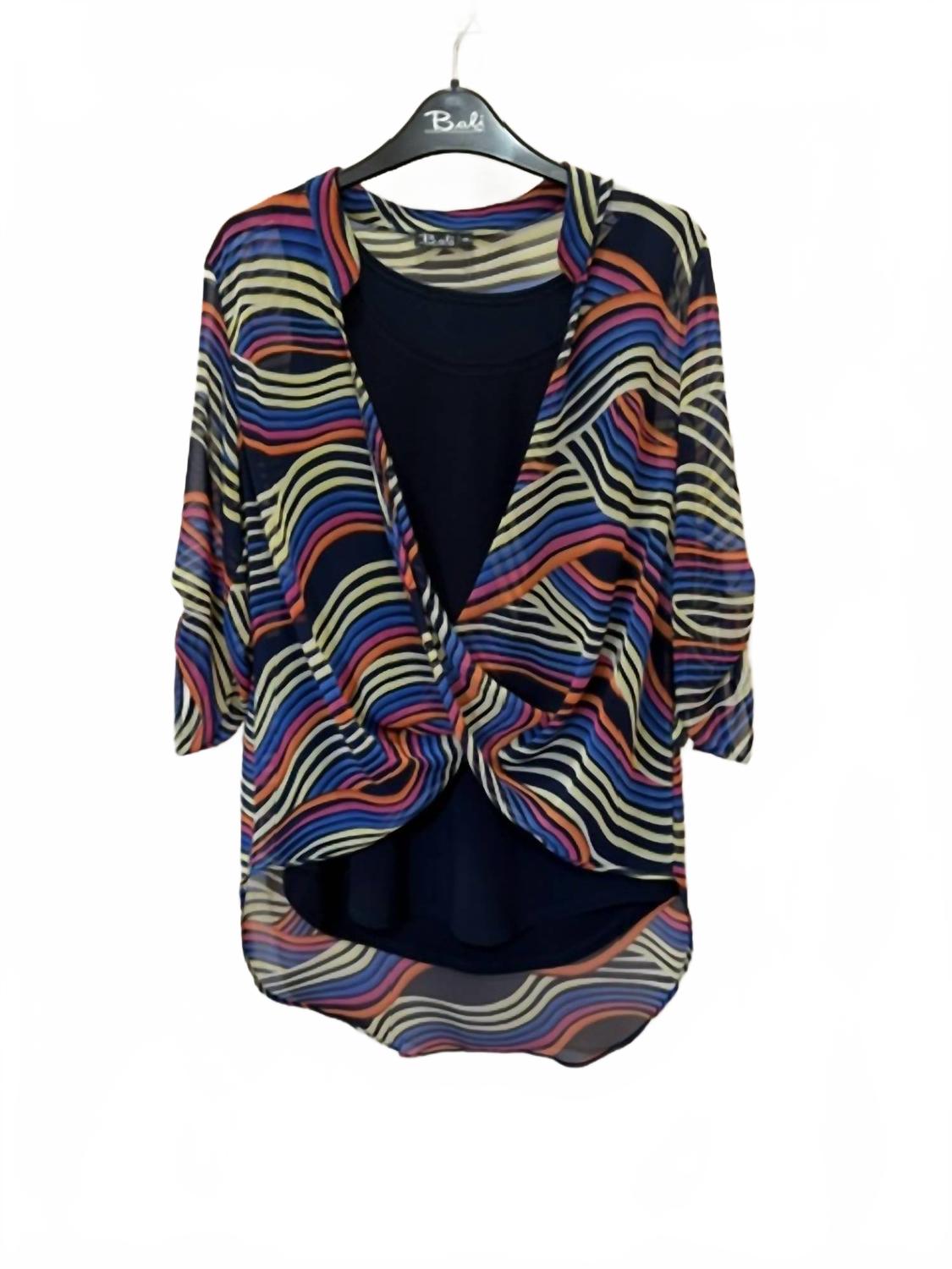 Women's Two Piece Wave Blouse In Navy, Orange, Pink