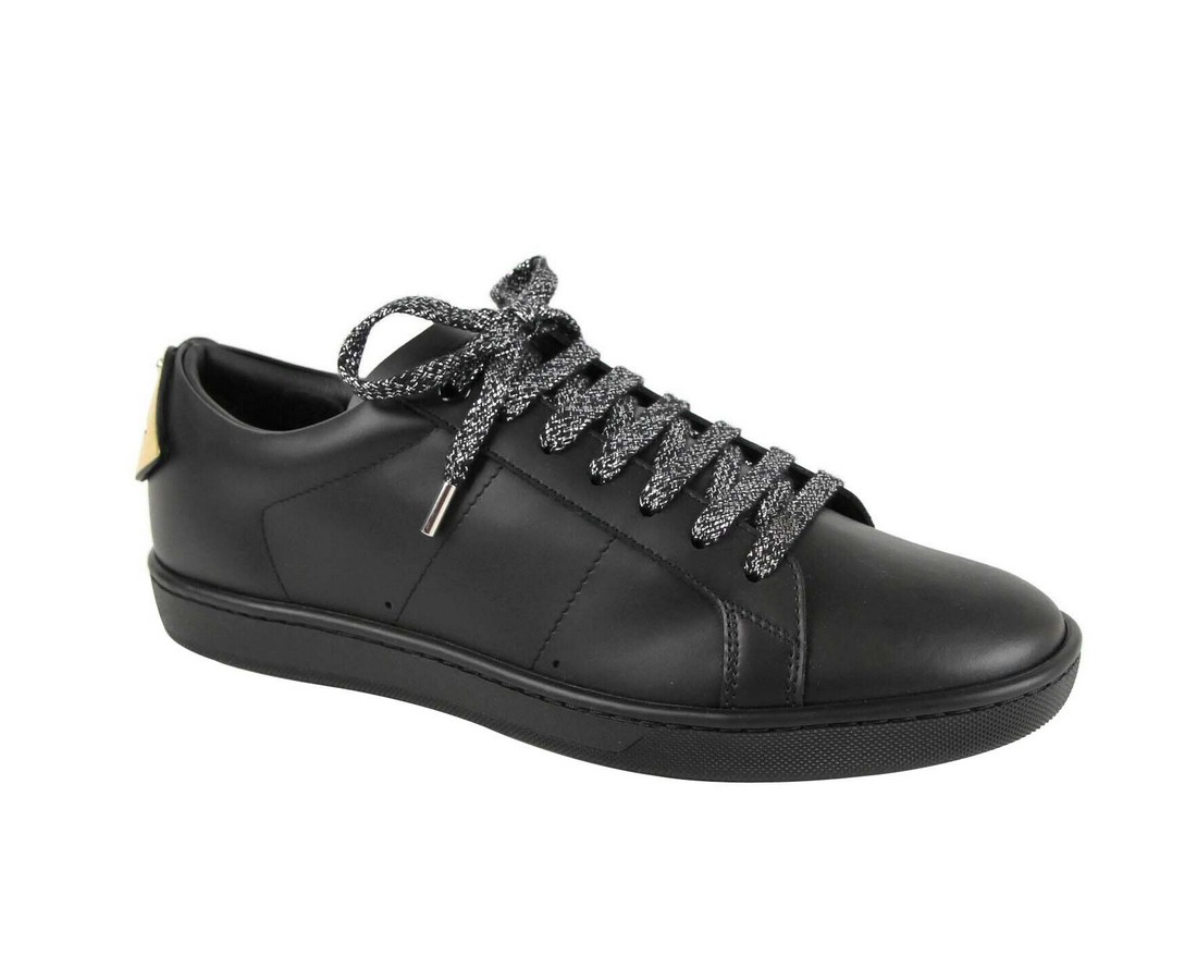 Saint Laurent Men's Black Leather Signature Court Lips Sneaker