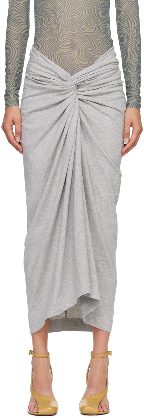Dries Van Noten Gray Knotted Midi Skirt