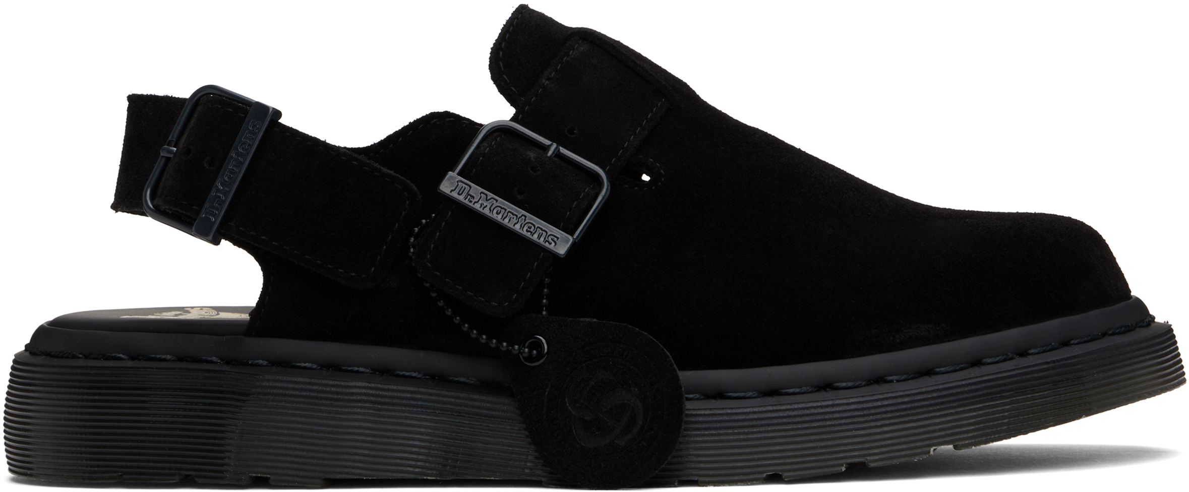 Dr. Martens Black Jorge Made In England Suede Slingback Mules