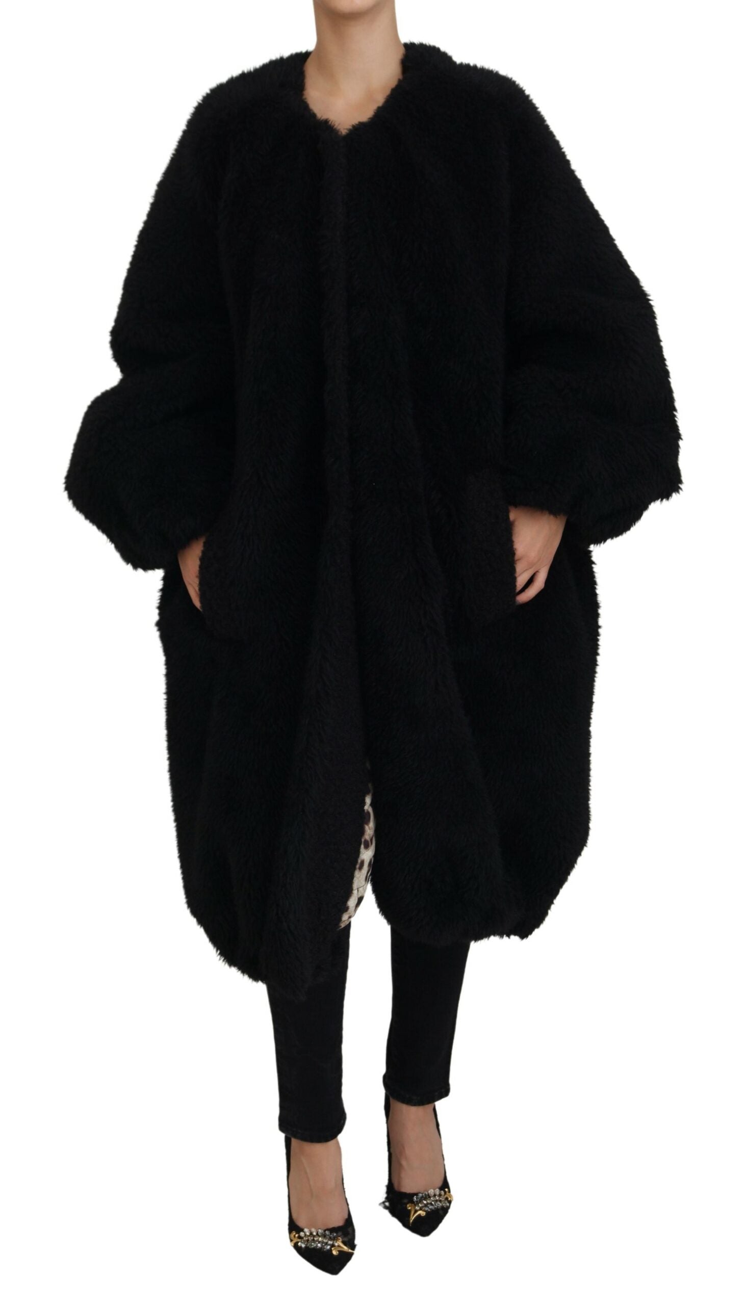 Cashmere Blend Faux Fur Coat — Black