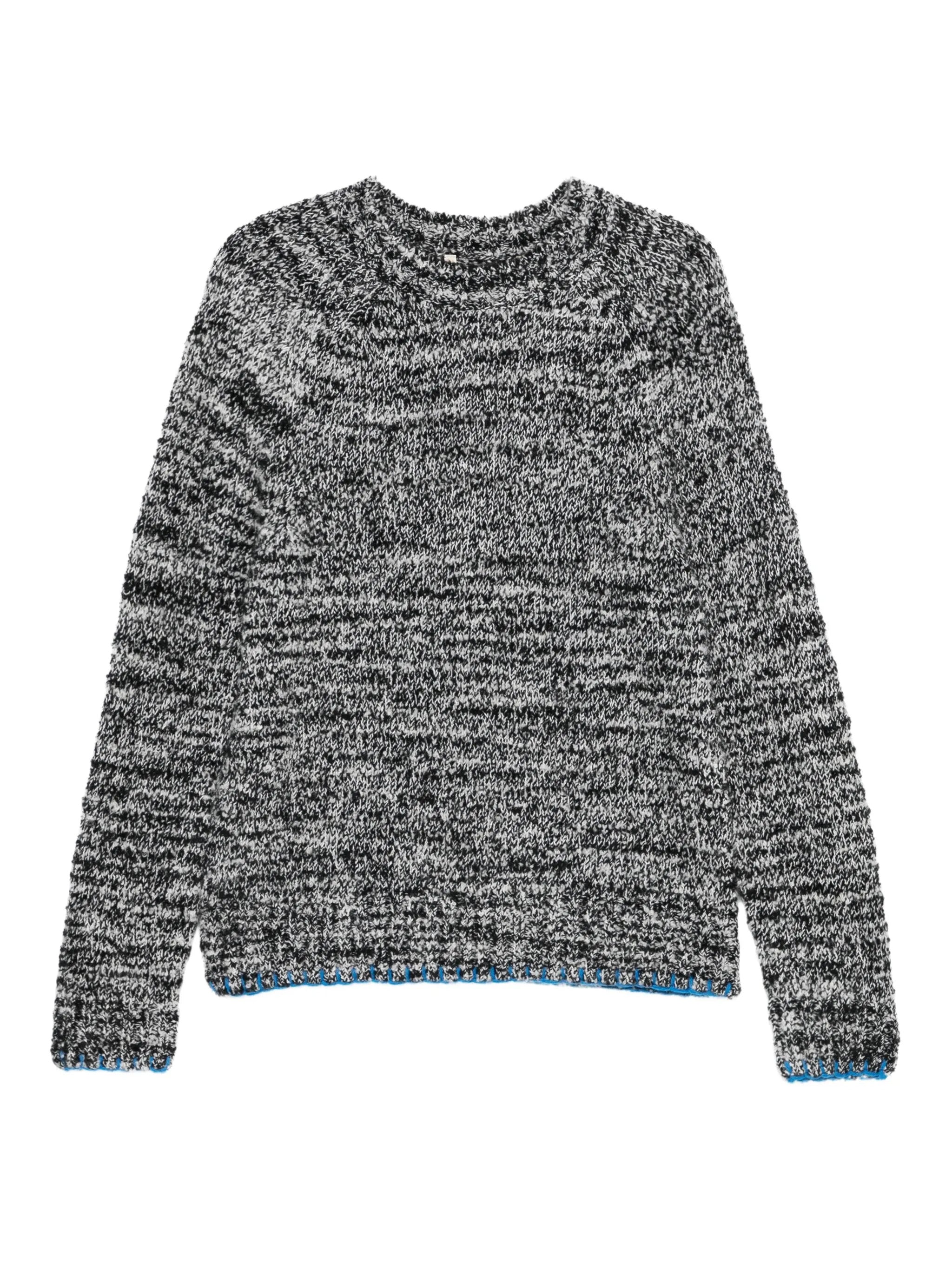 Premium Mohair Wool Blend Crewneck Sweater with Contrasting Hand-Stitched Details