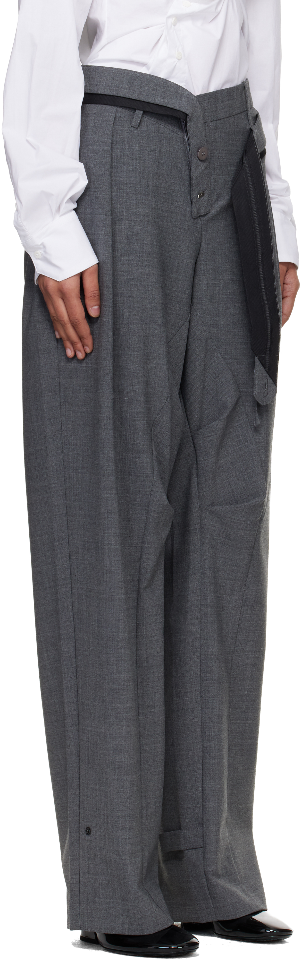Gray Strapped Baggy Suit Trousers