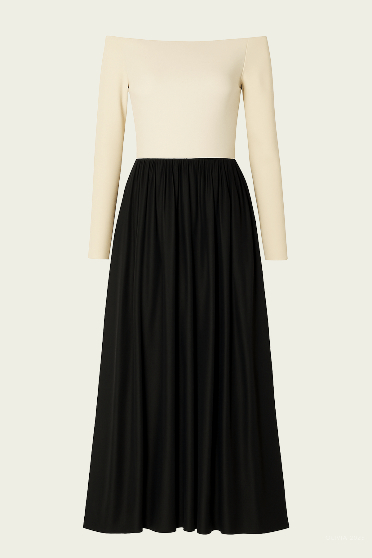 Off-Shoulder Knit Cotton Dress in Crema Black