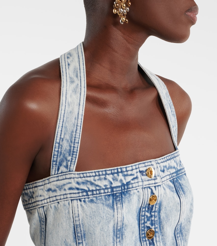 Halterneck denim minidress