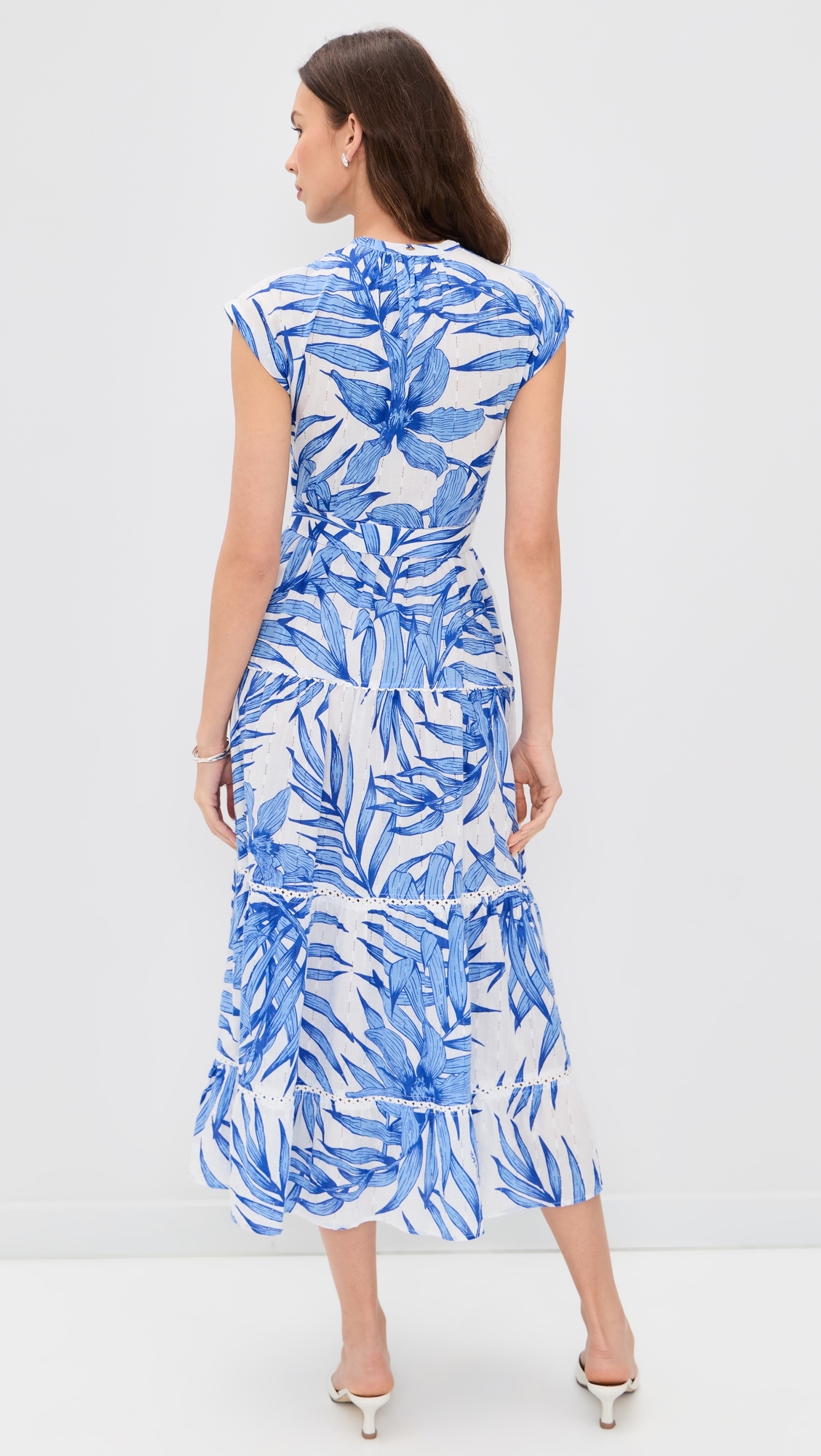 Tiered Palm Dress Blue Palm Leaf
