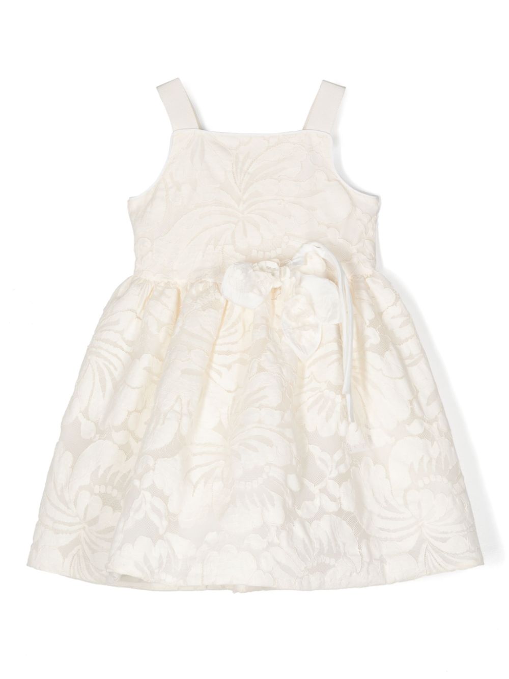 Floral-appliqué lace dress - Neutrals
