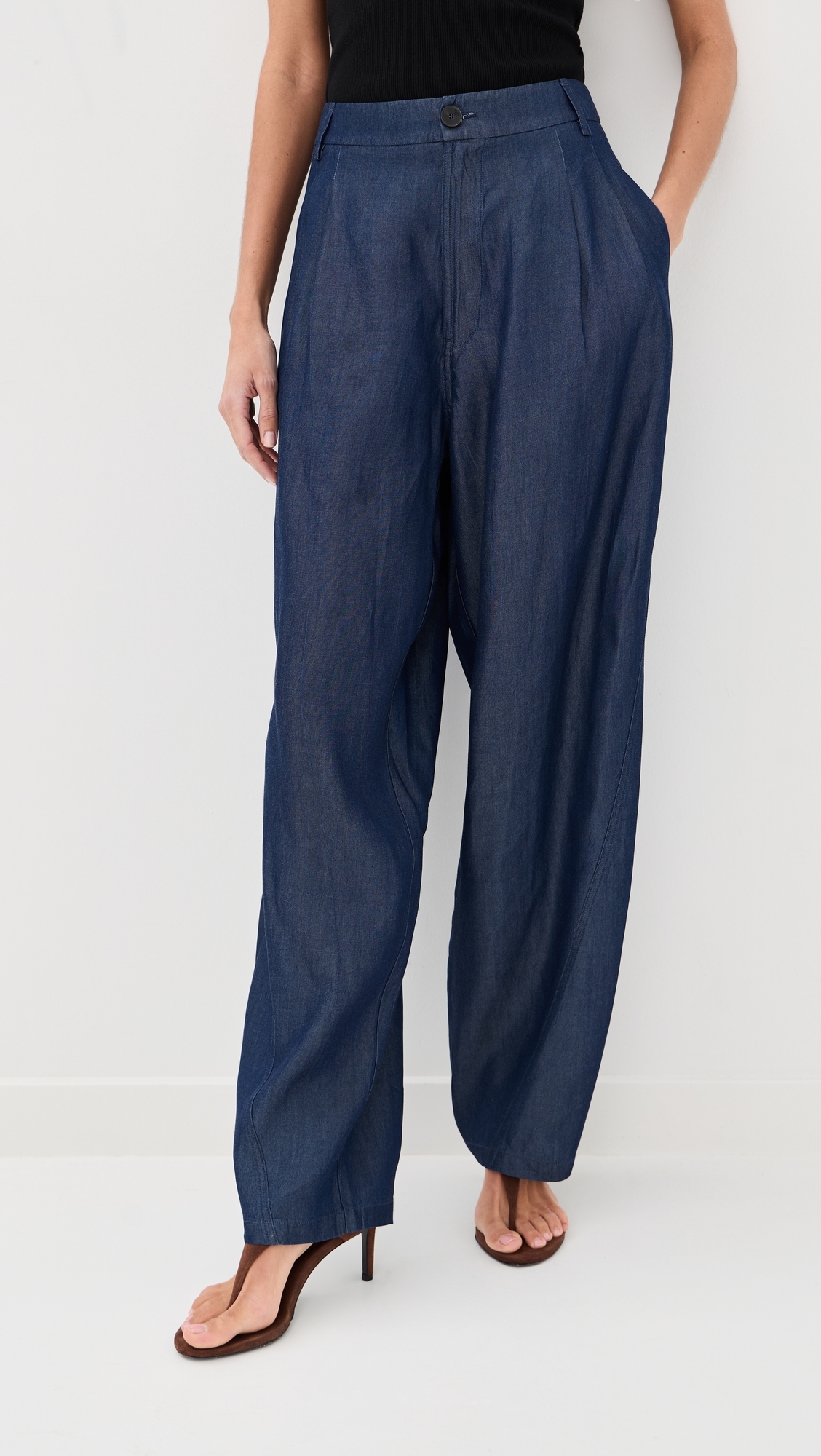 Phebe Chambray Wide Leg Pants Blue Denim