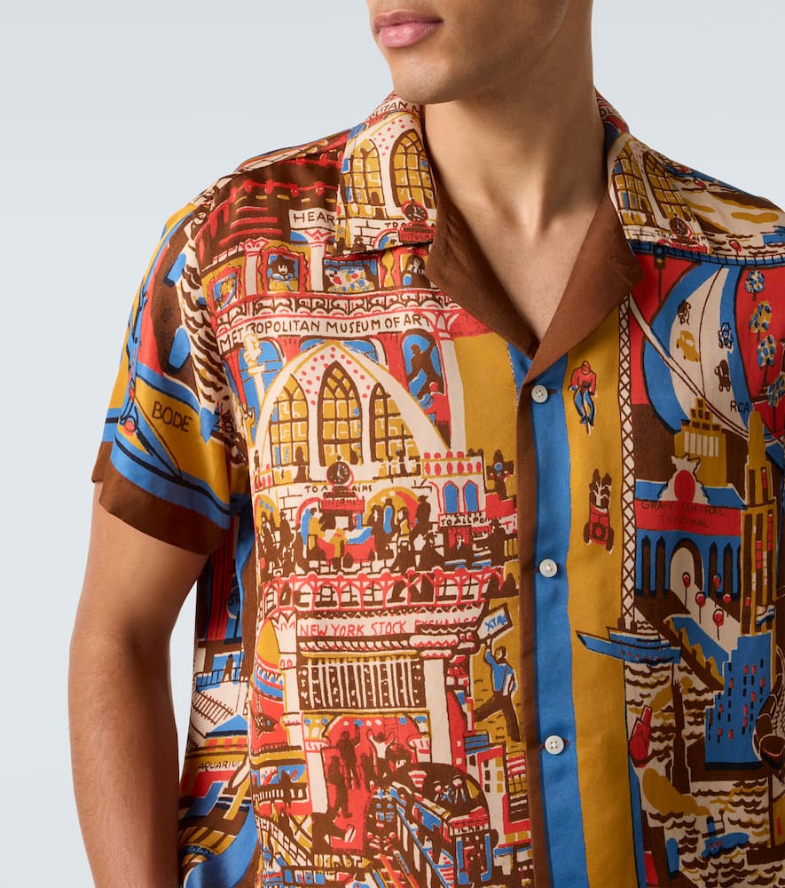 Manhattan Island printed silk bowling shirt