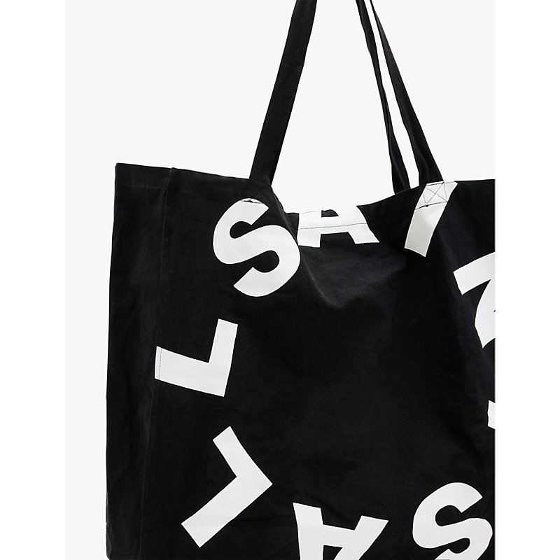 Mens Black/white Tierra Logo-print Large Organic-cotton Tote Bag 
