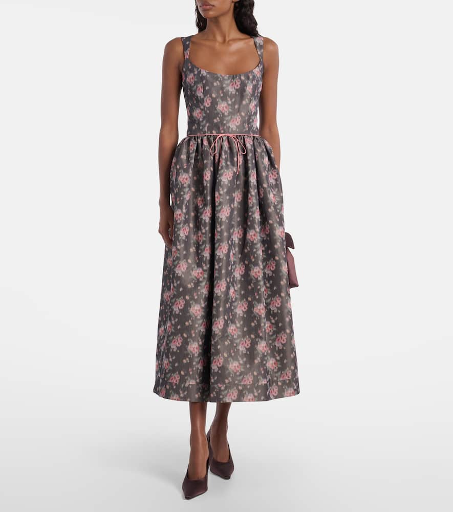 Apple floral taffeta corset midi dress