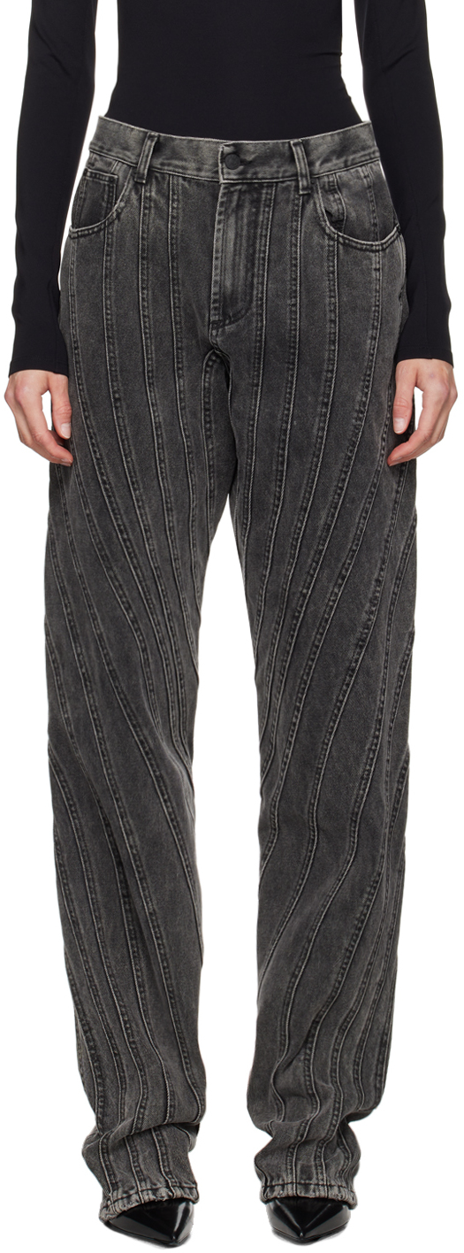 Mugler Black Washed Spiral Baggy Jeans
