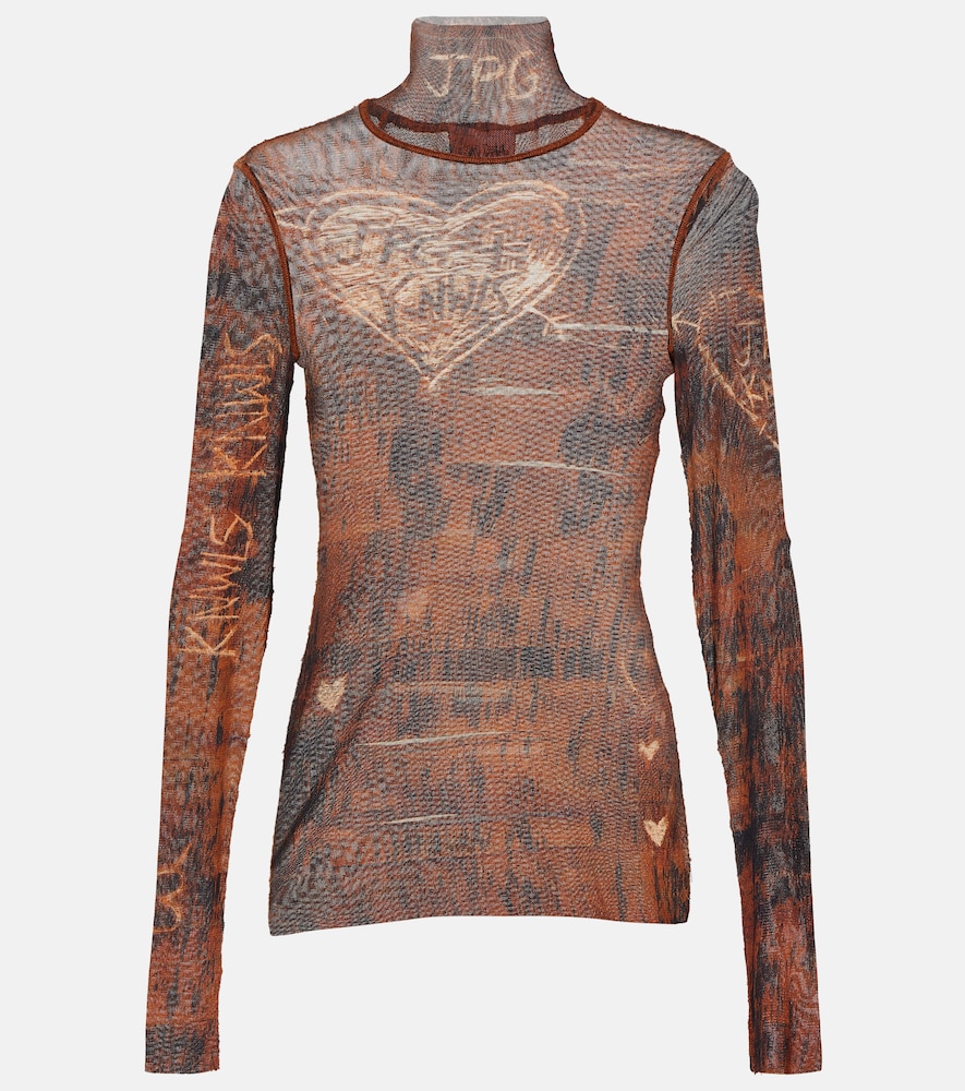 X KNWLS printed mesh high-neck top