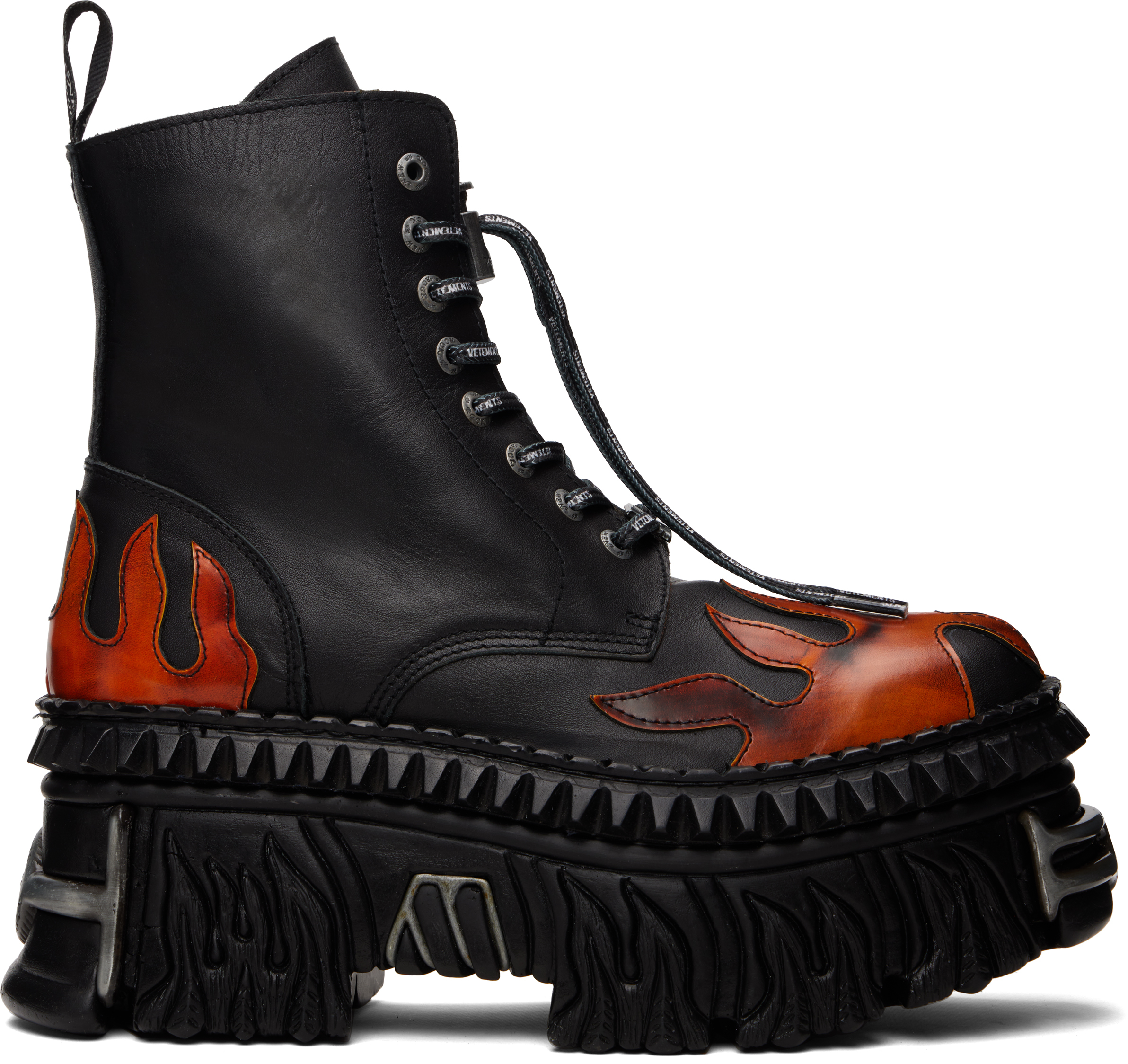Black New Rock Edition Flame Combat Boots