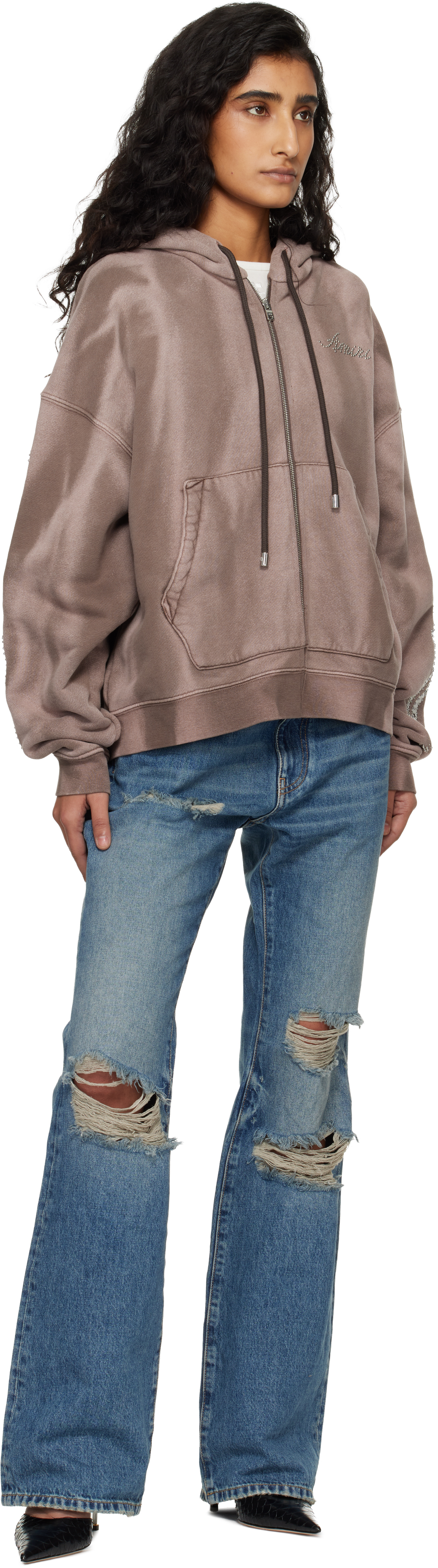 Brown Bones Studded Zip Hoodie