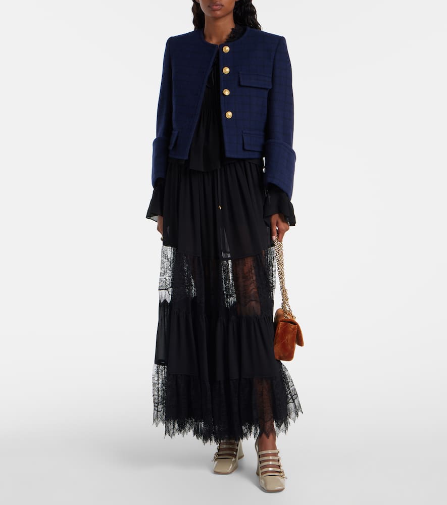 Chloé Gathered lace-trimmed silk georgette blouse