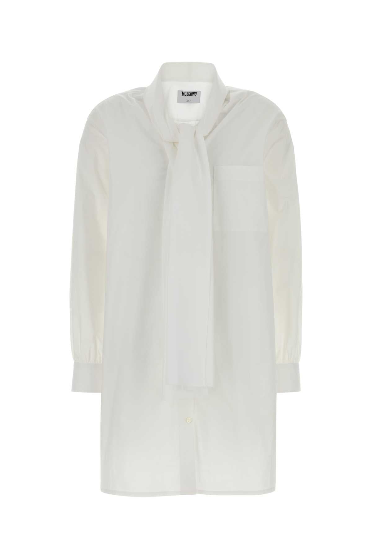 Stretch Poplin Shirt Dress — White
