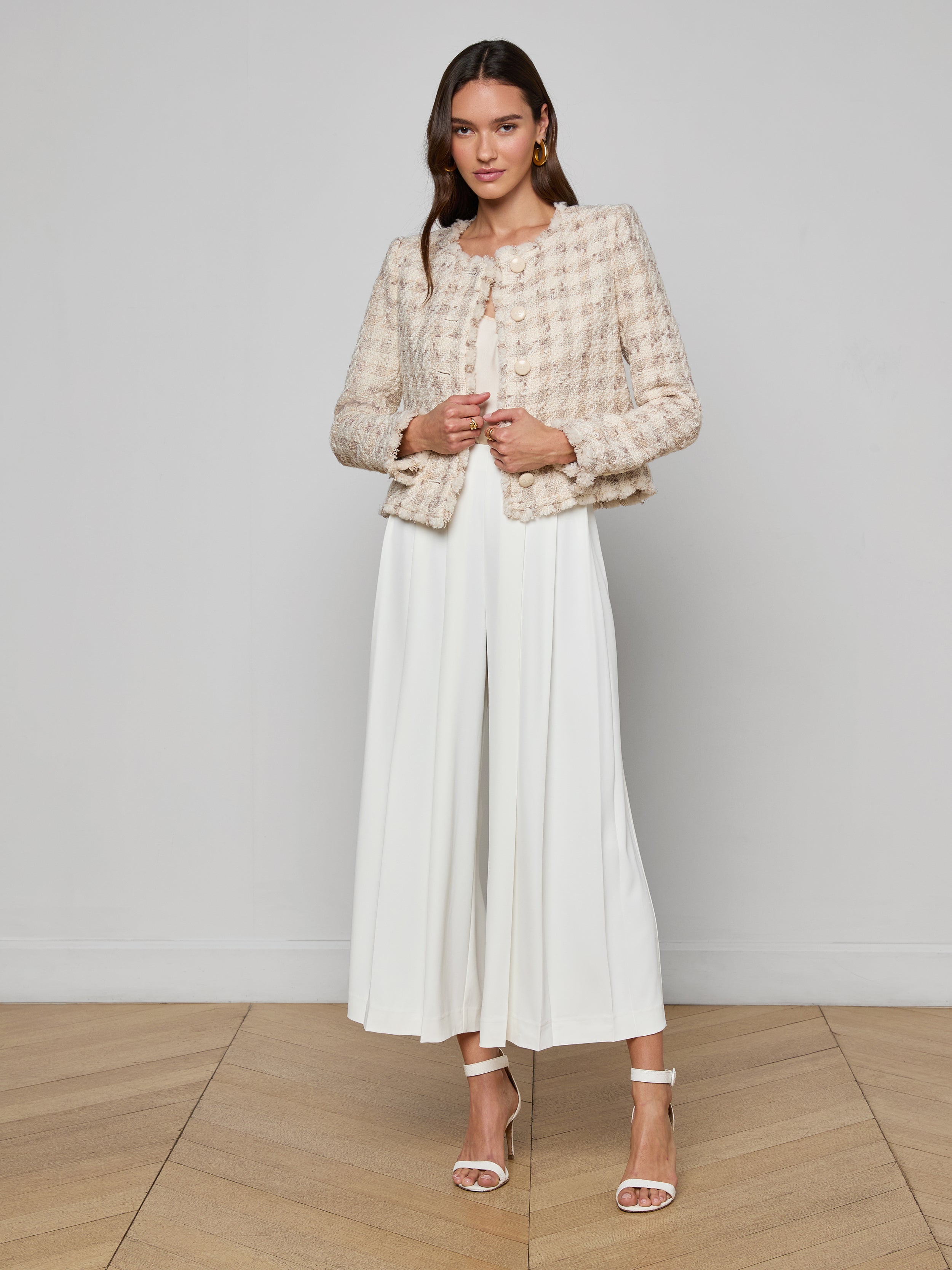 Zell Houndstooth Tweed Jacket In Taupe/grey Houndstooth