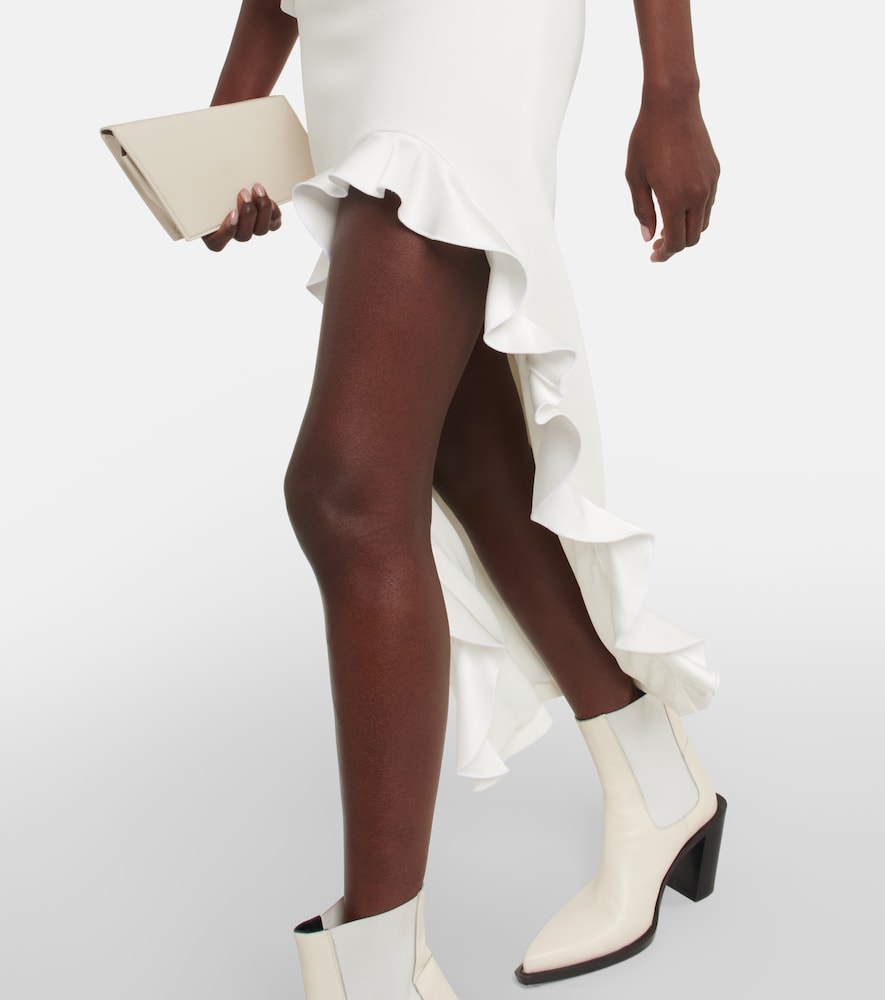 David Koma Ruffle-trimmed asymmetrical cutout midi dress