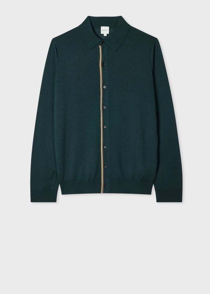 Dark Green Washable Wool Collared Cardigan
