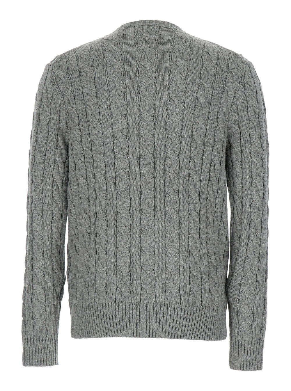 Cable-Knit Crewneck Sweater — Gray
