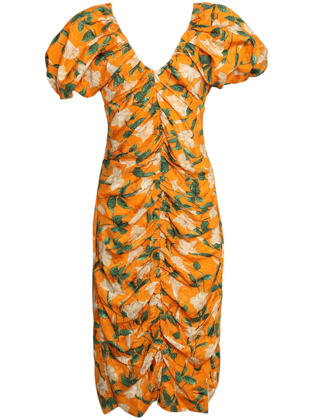 Floral-print ruched dress - Orange