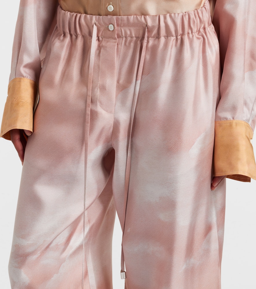 Printed silk twill palazzo pants