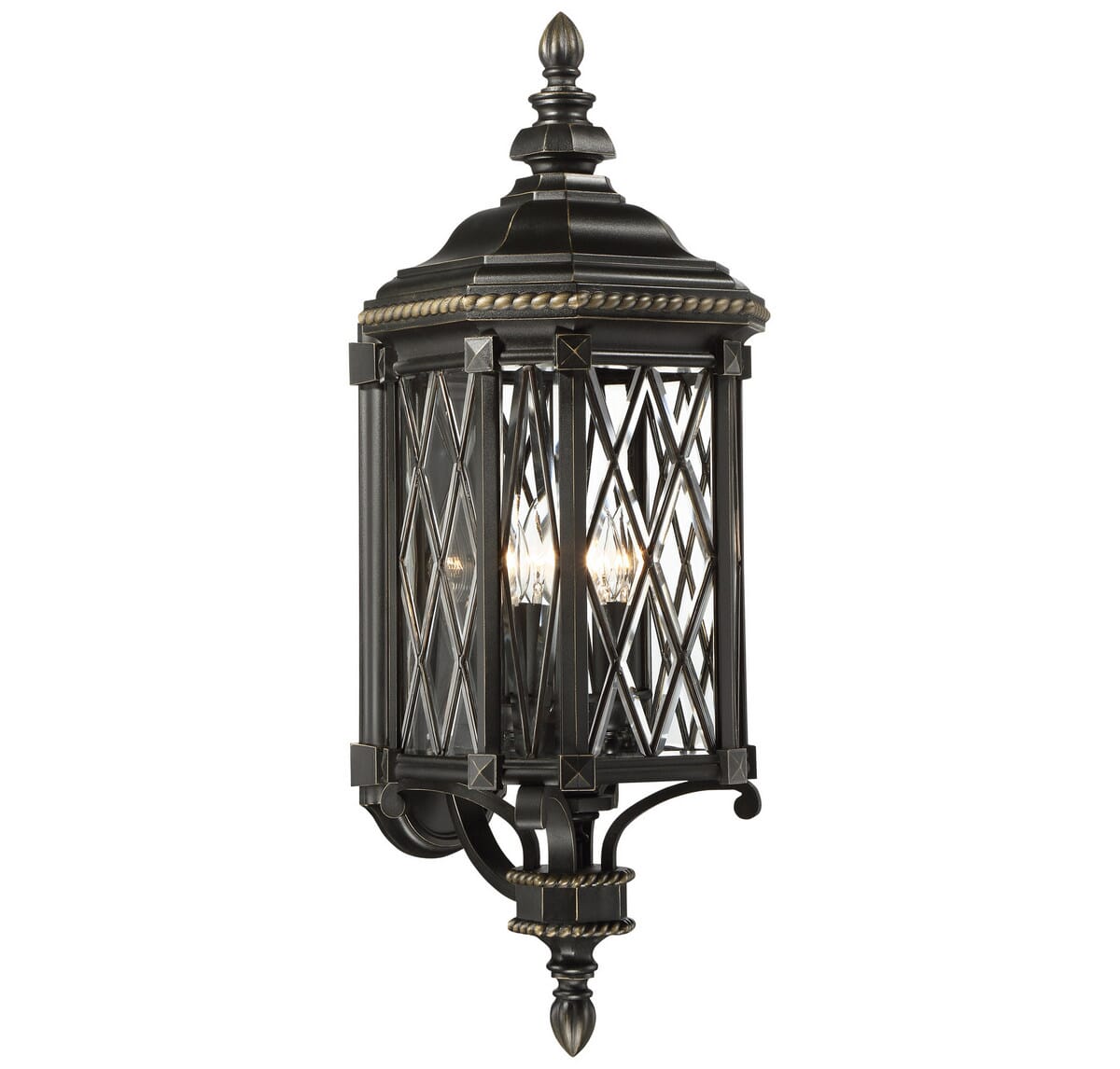 Bexley Manor 4-Light 32" Outdoor Wall Light in Black with Gold Highlight