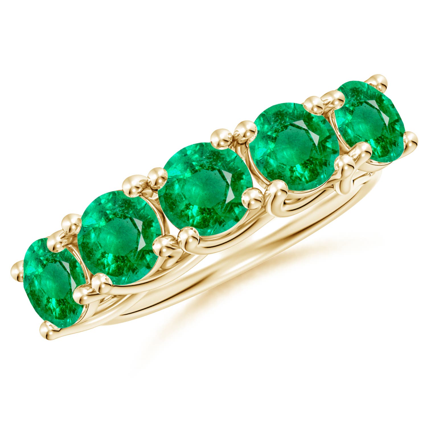 Angara 2.75 Carats Half Eternity Five Stone Emerald Wedding Band in 14K Yellow Gold