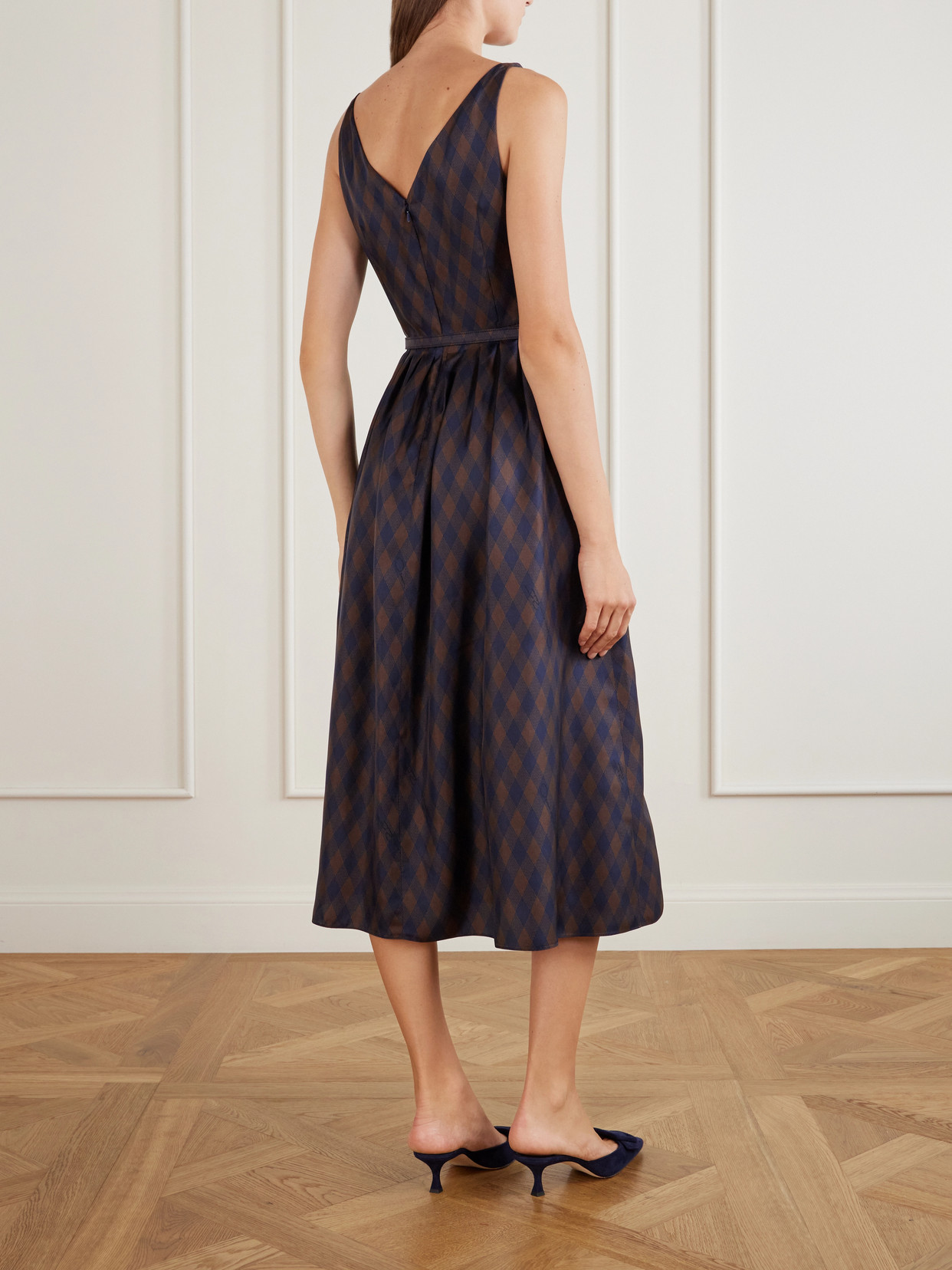 Argyle Silk-twill Midi Dress - Brown