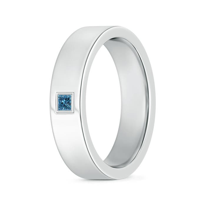 Angara 0.1 Carat Gypsy Set Princess Enhanced Blue Diamond Men's Wedding Ring in 14K White Gold